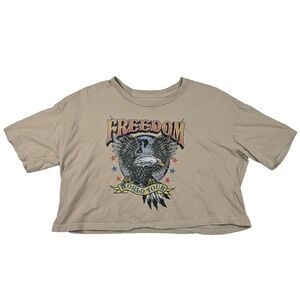 Social Culture Freedom‎ World Tour Women's Crop Top Shirt Size Large Beige Tan